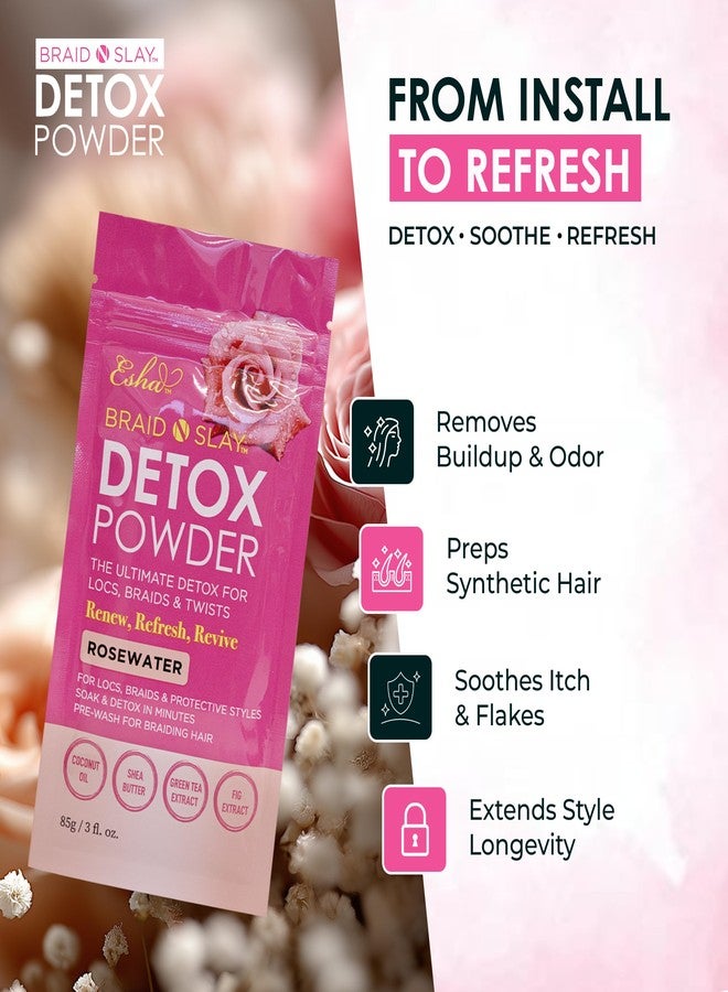 إشا بودرة إيشا بريد إن سلاي ديتوكس - منظف فروة الرأس للضفائر والجدائل واللفائف - يزيل التراكمات والروائح الكريهة ويغسل الشعر الصناعي مسبقًا - غير مجفف، ملطف، 85 غرام (85 غرام، ماء الورد) - Image 4